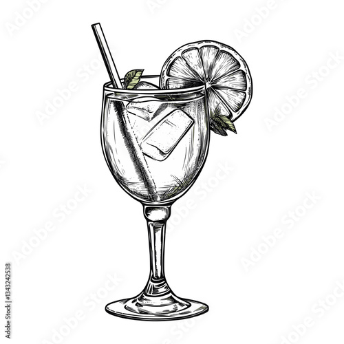 A summer cocktail engraved isolated drink vector illustration beverage sketch glass vector
