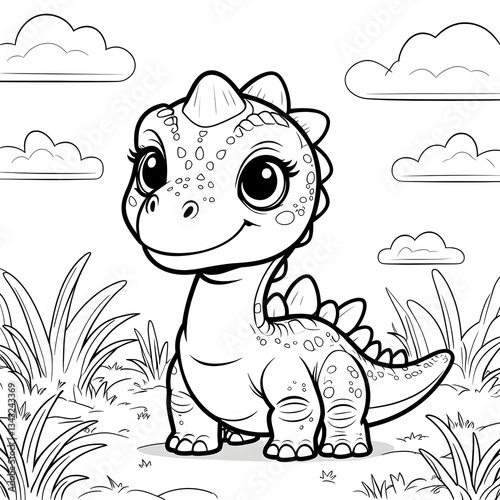 Bring prehistoric charm to your coloring activities with this Kawaii Stegosaurus Coloring Page! Designed in a simple, bold-outlined style, this adorable baby 