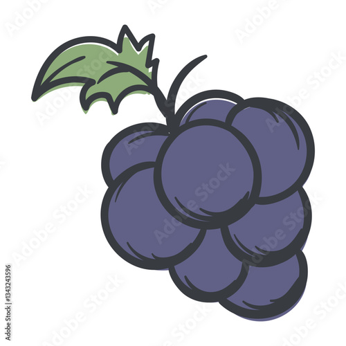 A bunch of grapes. A simple hand-drawn icon with an offset outline. Vector illustration for print, sticker, banner