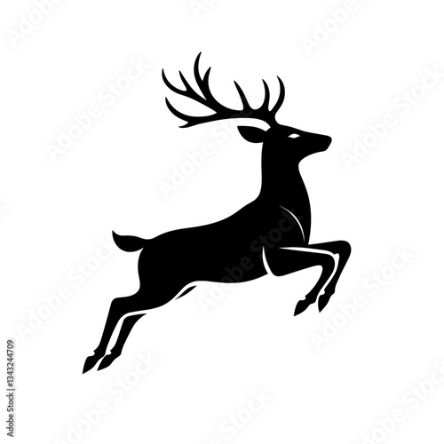 Leaping deer silhouette in motion on white background