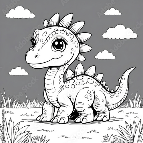 Bring prehistoric charm to your coloring activities with this Kawaii Stegosaurus Coloring Page! Designed in a simple, bold-outlined style, this adorable baby 