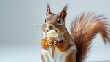 Squirrel's Sweet Treat: A charming red squirrel savors a delicious ice cream cone, captured in a vibrant and delightful close-up, a perfect image of joy and indulgence.