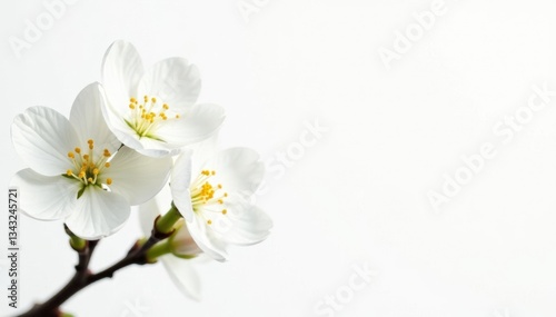 Delicate white blossoms against stark white backdrop, aesthetic, beauty