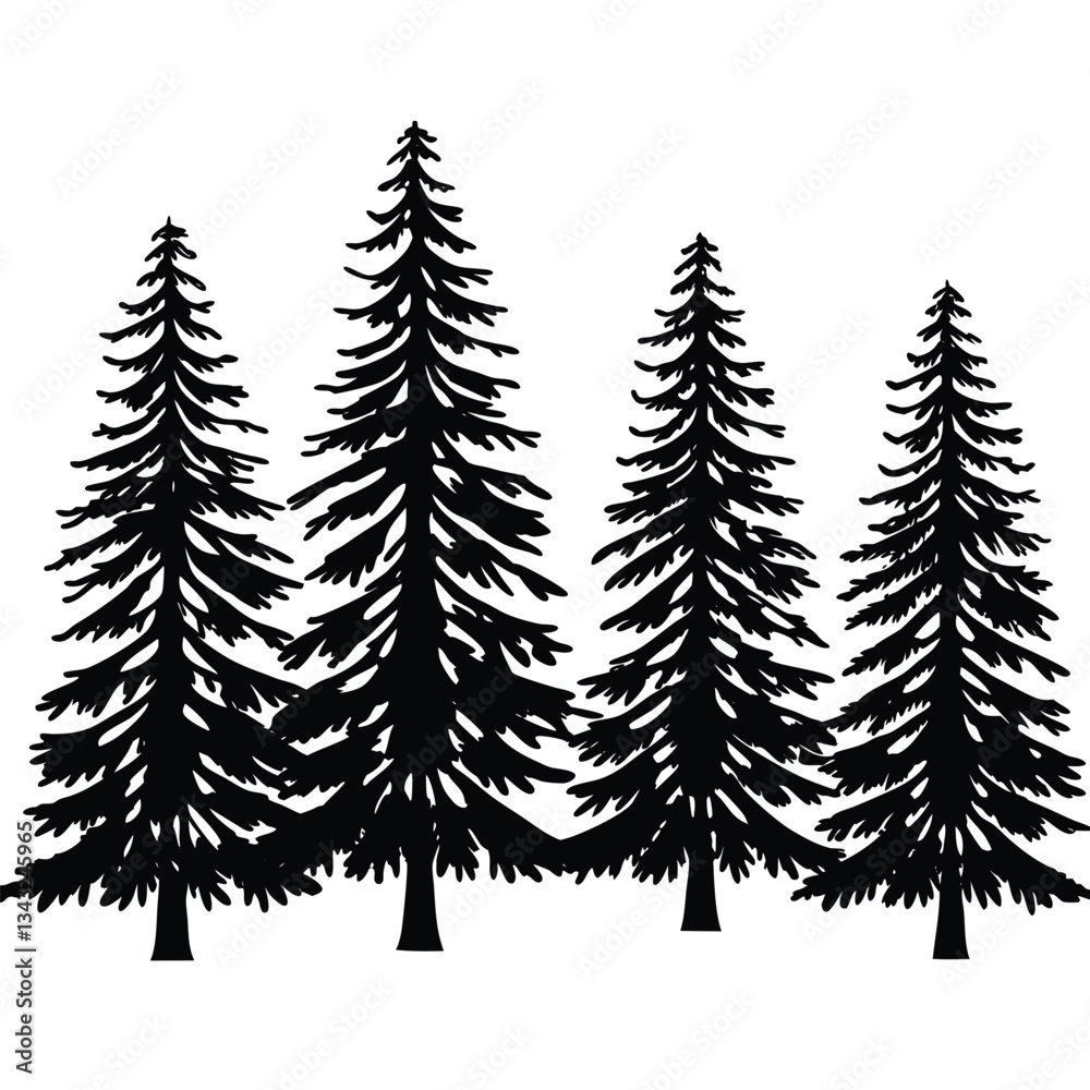 Obraz premium tree silhouette and Tropical leaves vector isolated on white background.