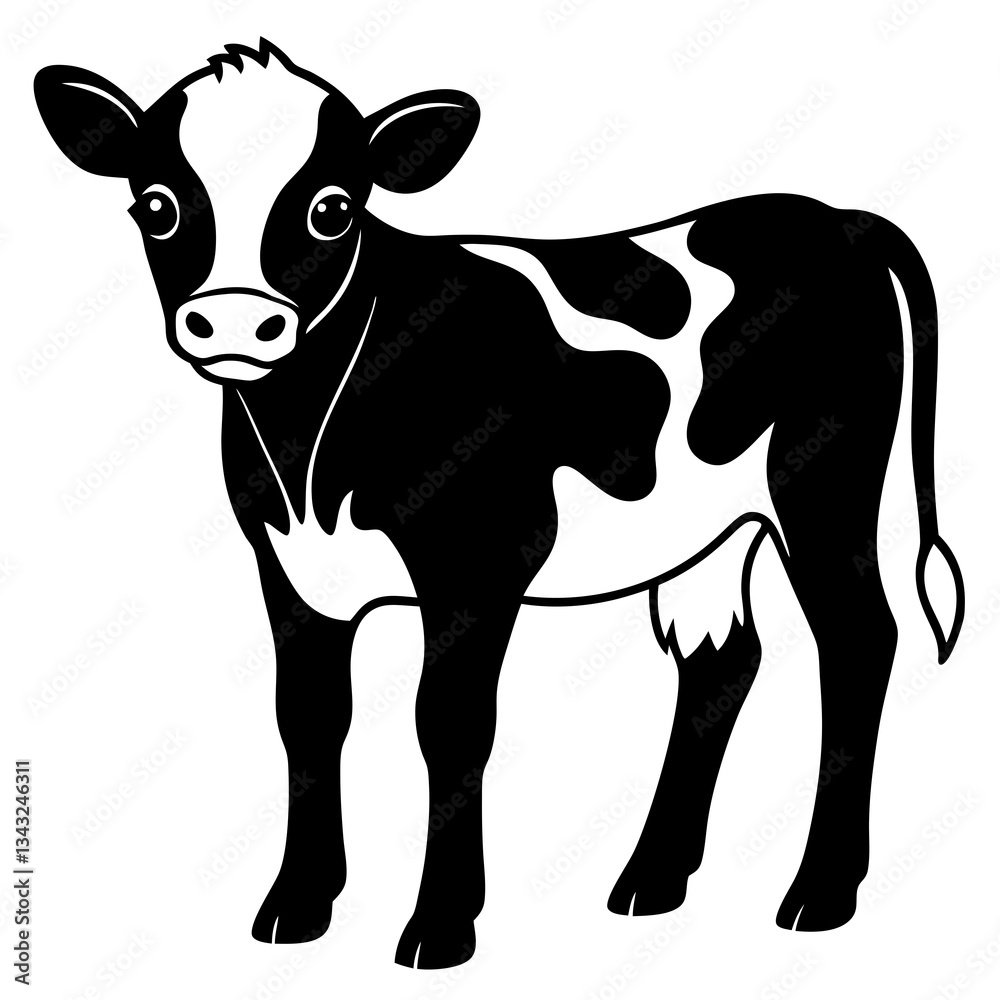 Fototapeta premium baby cow black silhouette vector, Simple silhouette Design vector icon with white background.