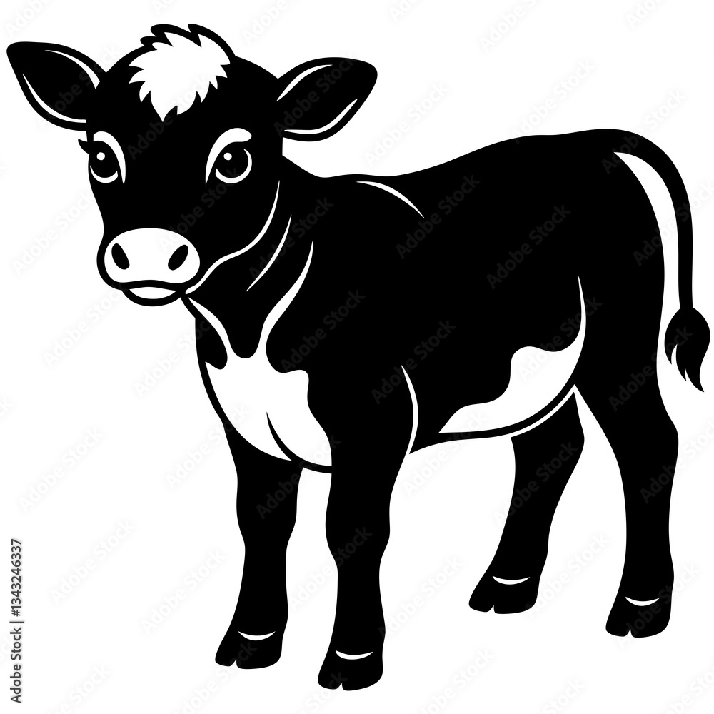 Fototapeta premium baby cow black silhouette vector, Simple silhouette Design vector icon with white background.