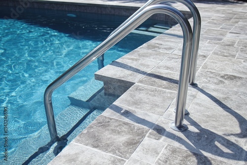 Swimming pool steps and handrails