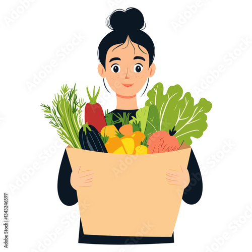 Illustration vegetables produce woman  vector