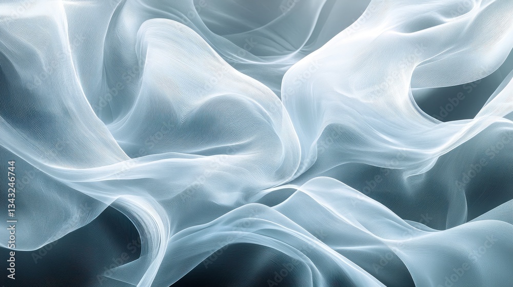Fototapeta premium Ethereal abstract flowing white fabric on dark background