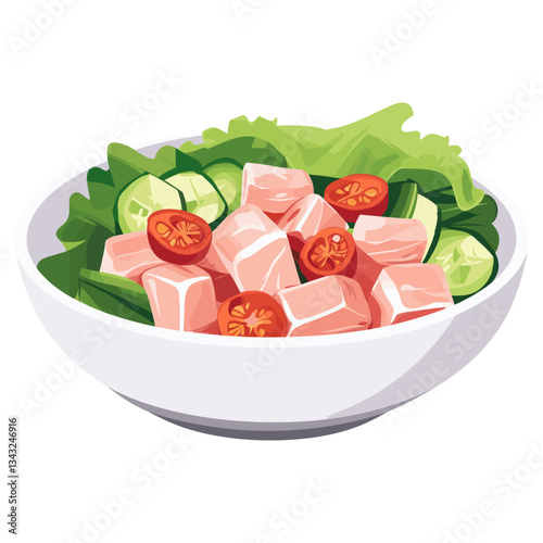 Minced pork salad bowl meal vegetables  vector