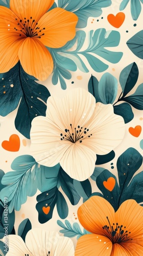 Fondo de flores coloridas y hojas