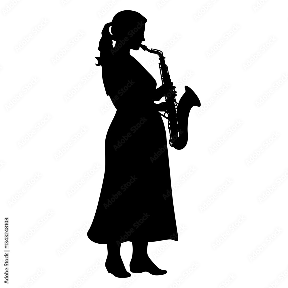Fototapeta premium Woman play saxophone silhouette illustration black vector