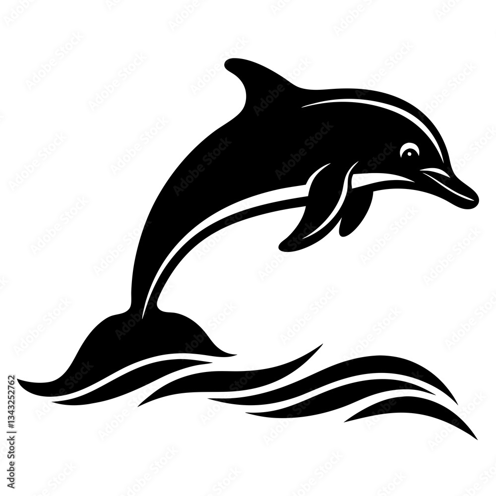 dolphin black silhouette vector, Simple silhouette Design vector icon with white background. dolphin over a wave silhouette dolphin black silhouette vector, Simple silhouette Design vector icon with white background. dolphin over a wave silhouette