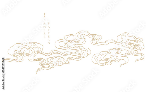 Japanese chinses cloud pattern in vintage style. Abstract art landscape banner design with hand drawn line vector.