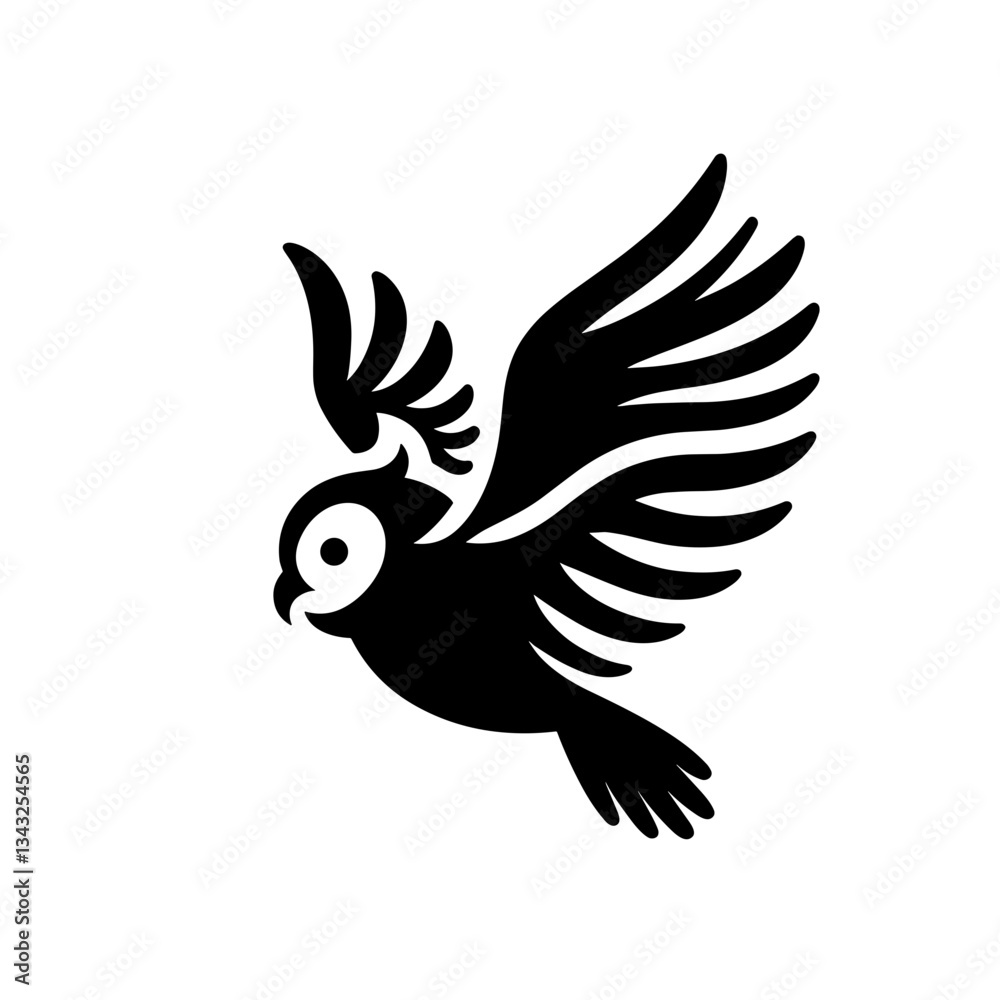 Obraz premium Flying owl silhouette in motion on white background