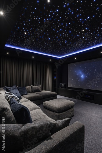 Modern home theater with star-lit ceiling