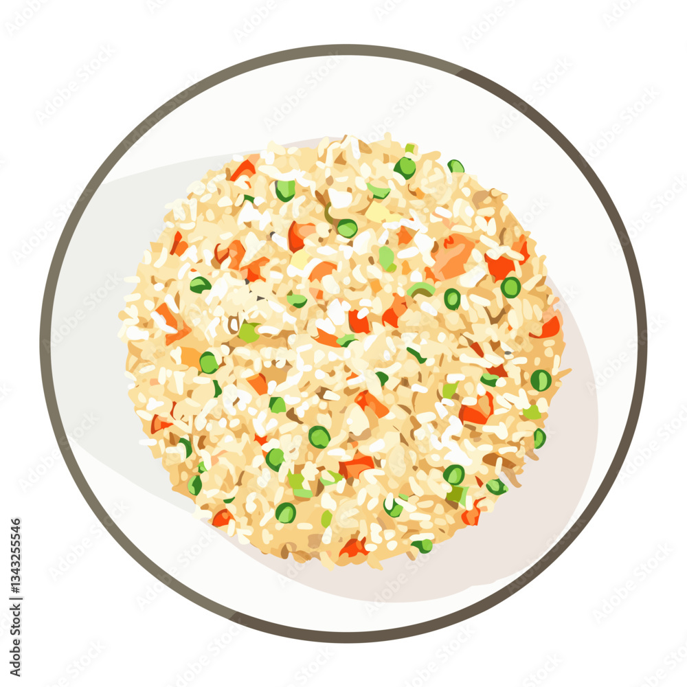 Fried rice in a plate illustration fried food vector