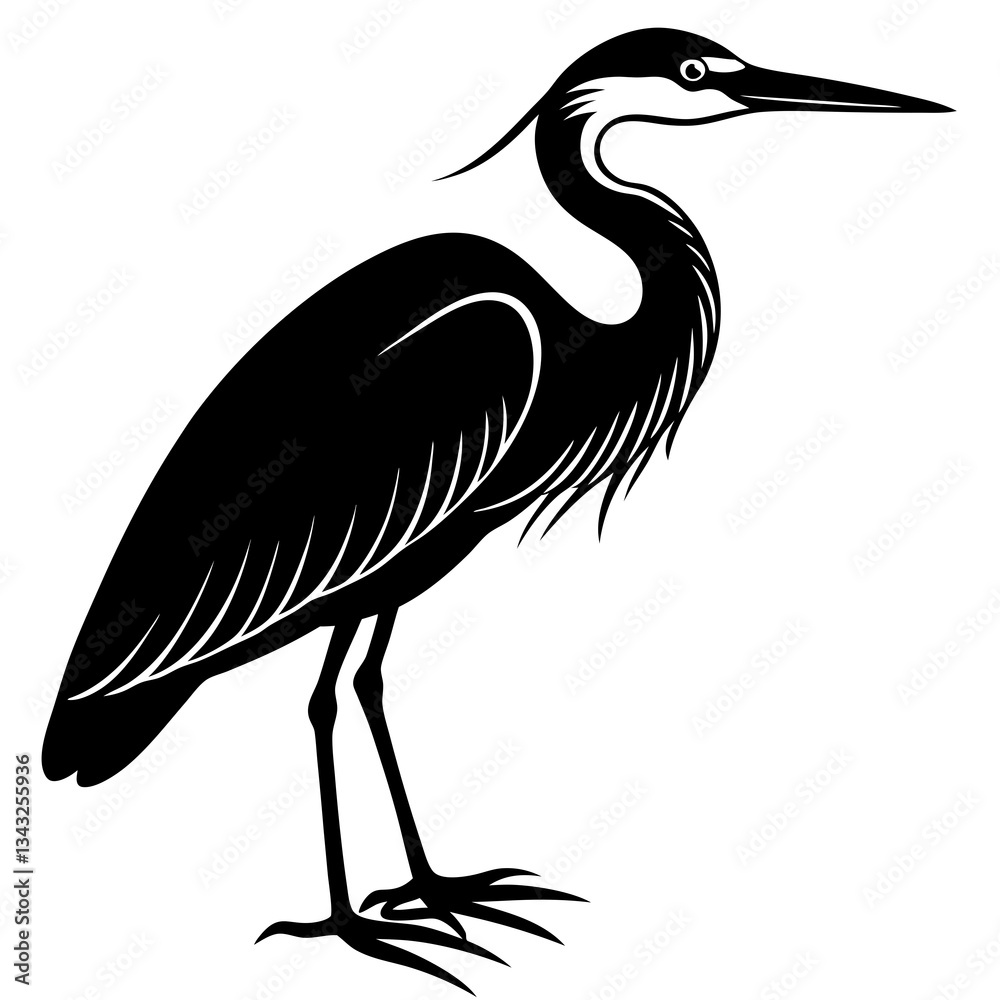 Fototapeta premium heron bird black silhouette vector, Simple silhouette Design vector icon with white background.