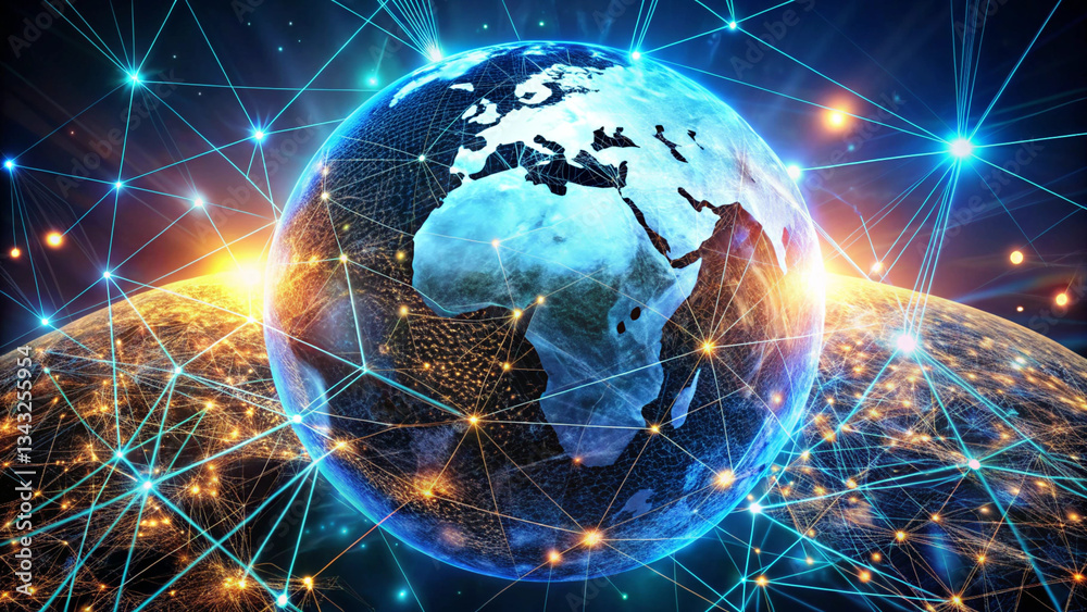 Digital Global Network Visualization with Illuminated Connections and Earth in Space (1) Digital Global Network Visualization with Illuminated Connections and Earth in Space (1)