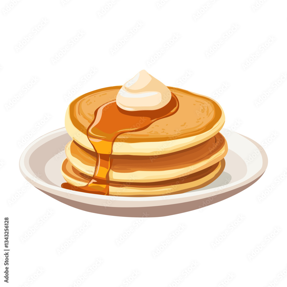Pancakes in a plate with maple syrup on top illustration food art vector Pancakes in a plate with maple syrup on top illustration food art vector