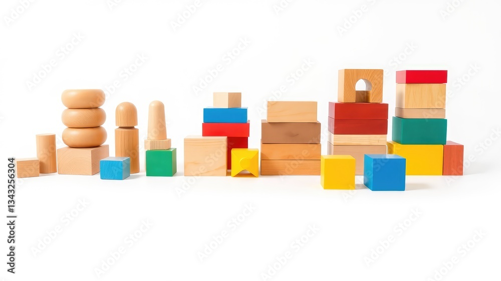 Obraz premium Colorful wooden toy blocks, Toys pictures images, toys for children, children's toys background, 