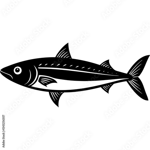 mackerel fish black silhouette vector, Simple silhouette Design vector icon with white background.