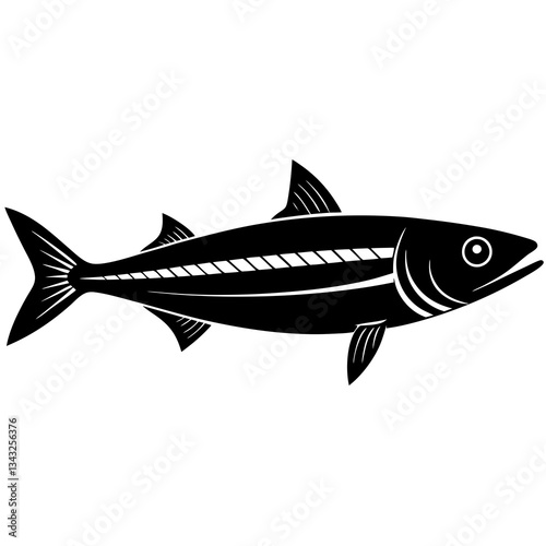 mackerel fish black silhouette vector, Simple silhouette Design vector icon with white background.