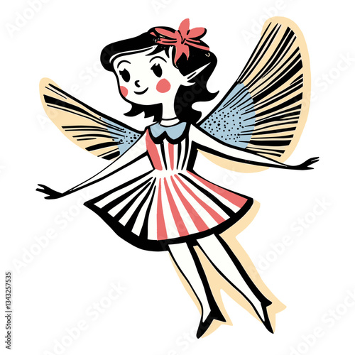 Linocut fairy angel character illustration style performer vector