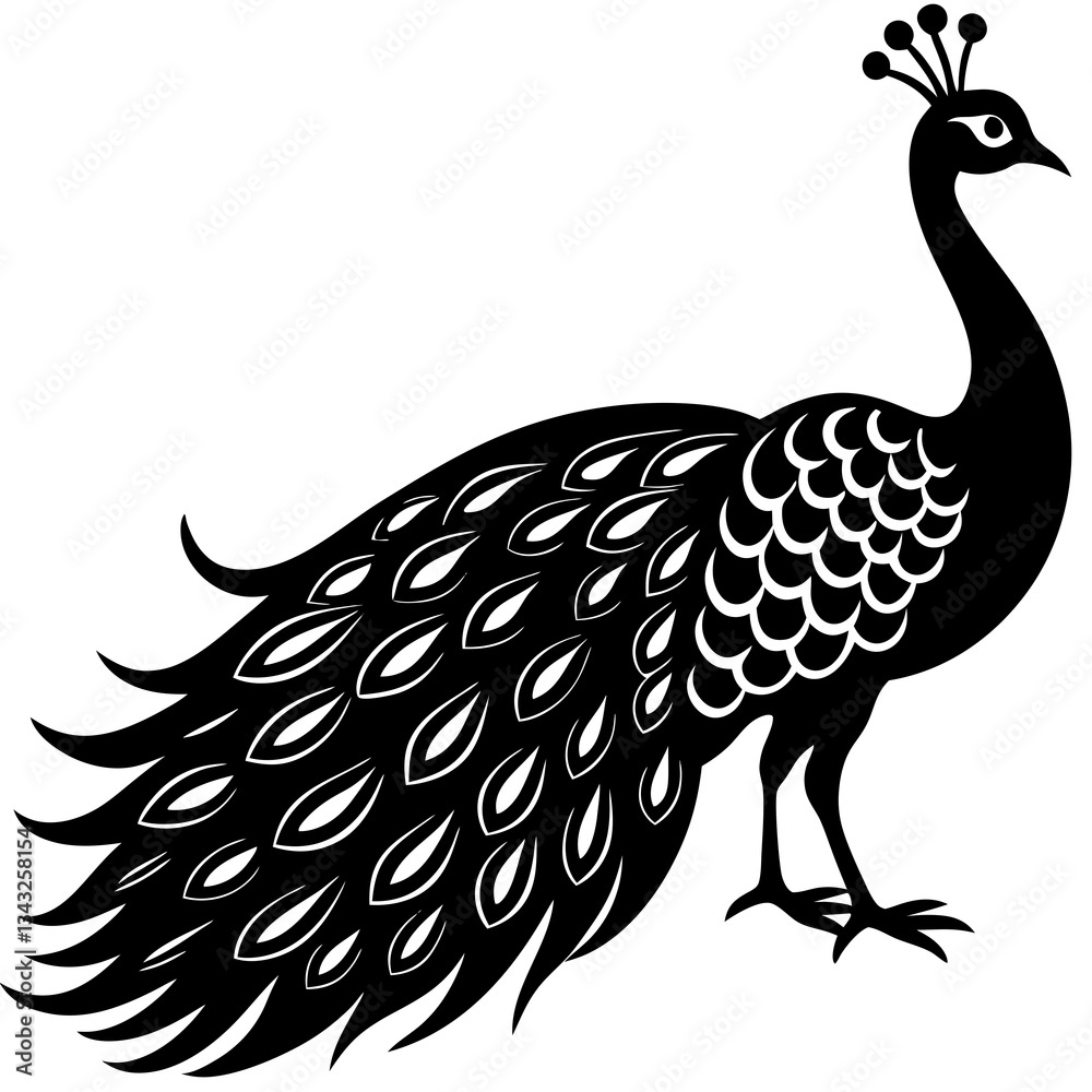 Fototapeta premium peacock black silhouette vector, Simple silhouette Design vector icon with white background.