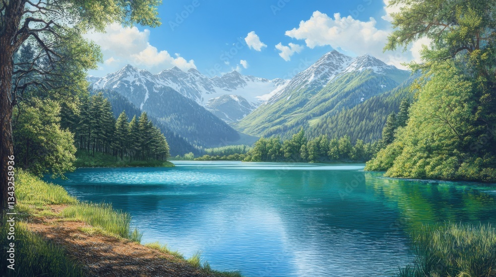 Fototapeta premium Paisaje montañas lago naturaleza