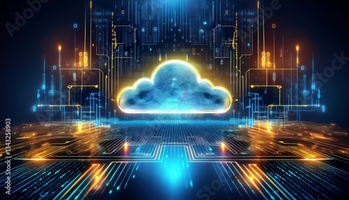 Digital informational technology web futuristic hologram with cloud icon