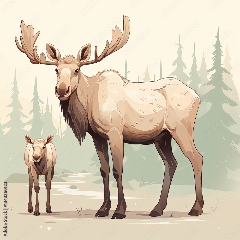Fototapeta premium Modern Geometric Moose Illustration in a Subtle Color Scheme