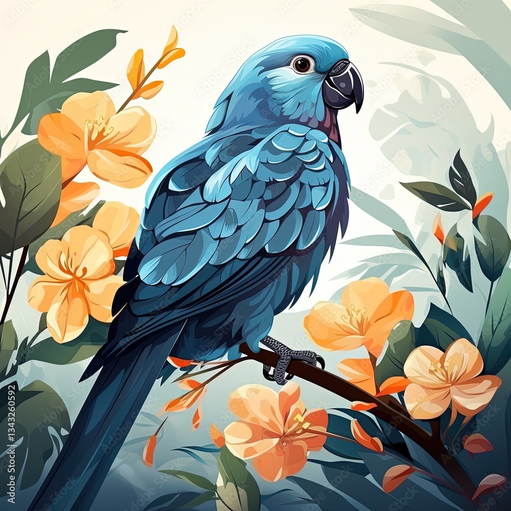 Fototapeta premium Stylized Exotic Parrot with a Cool Blue Palette