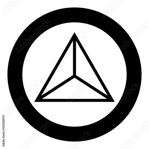 Pyramid shape triangle view from above Sacred geometry icon in circle round black color vector illustration image solid outline style