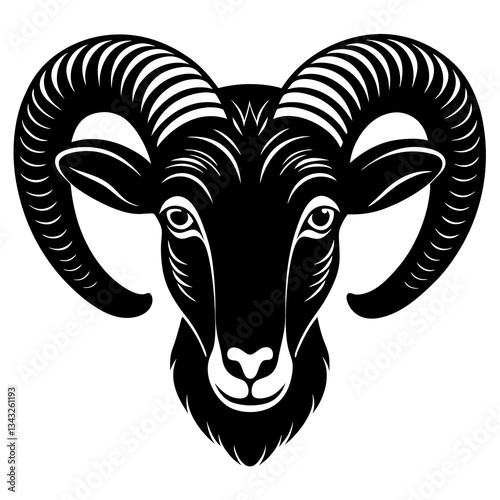 ram head black silhouette vector, Simple silhouette Design vector icon with white background.