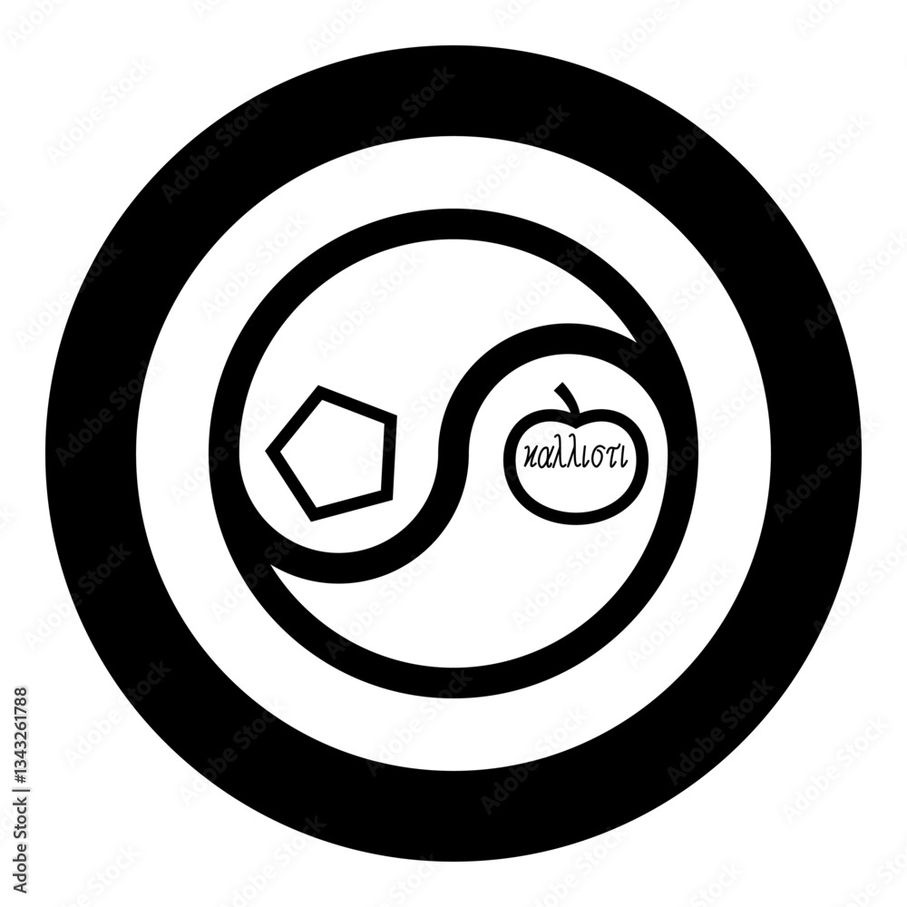 Sacred chao Cau chaos discordianism discordia symbol parody of religion icon in circle round black color vector illustration image solid outline style