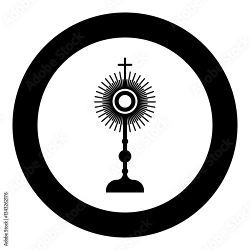 Monstrance Christi Sacrament of the eucharist icon in circle round black color vector illustration image solid outline style