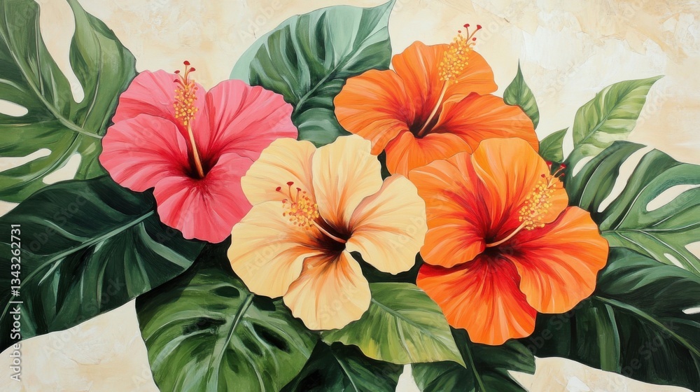 Fototapeta premium Cuadro de flores hibisco