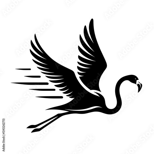 Flamingo flying fast silhouette in motion