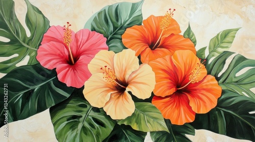 Wallpaper Mural Cuadro de flores hibisco Torontodigital.ca