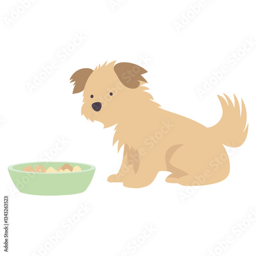 Dog eatng from bowl illustration cartoon animal vector