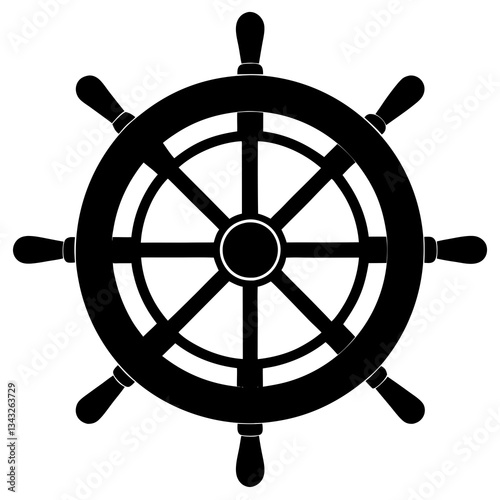 ship steering wheel black silhouette vector, Simple silhouette Design vector icon with white background.