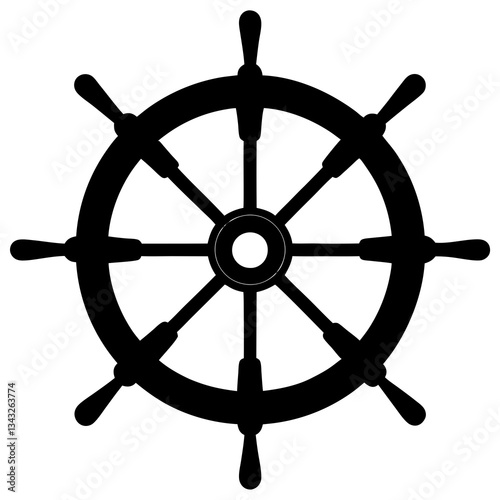ship steering wheel black silhouette vector, Simple silhouette Design vector icon with white background.