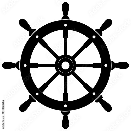 ship steering wheel black silhouette vector, Simple silhouette Design vector icon with white background.