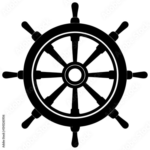 ship steering wheel black silhouette vector, Simple silhouette Design vector icon with white background.