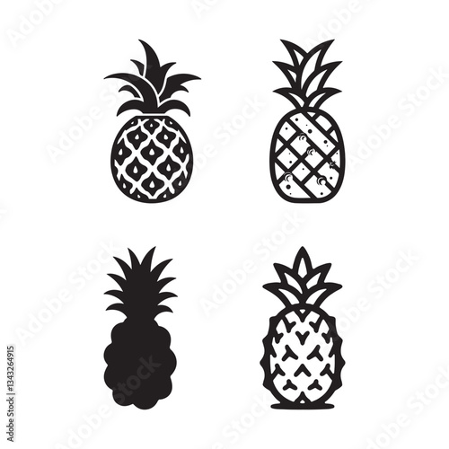 Pineapple silhouette ananas vector illustration set, tropical fruit icons, black Pineapple illustration, abstract pineapple vector template.