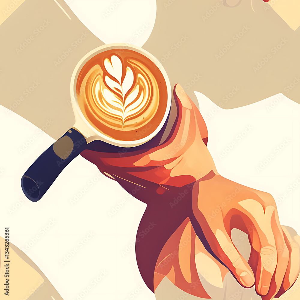 seamless pattern Realistic and artistic illustrations of coffee beans, brewing equipment, coffee cups for background or wallpaper