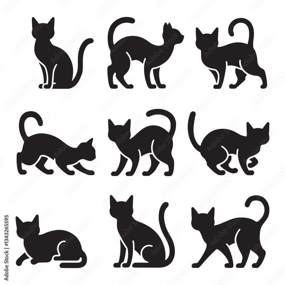 Set of black cat silhouettes Set of black cat silhouettes