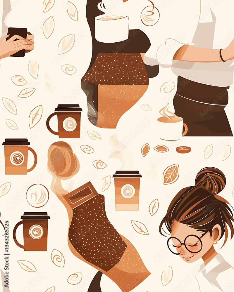 seamless pattern Realistic and artistic illustrations of coffee beans, brewing equipment, coffee cups for background or wallpaper seamless pattern Realistic and artistic illustrations of coffee beans, brewing equipment, coffee cups for background or wallpaper