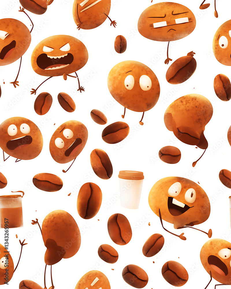 seamless pattern Realistic and artistic illustrations of coffee beans, brewing equipment, coffee cups for background or wallpaper seamless pattern Realistic and artistic illustrations of coffee beans, brewing equipment, coffee cups for background or wallpaper